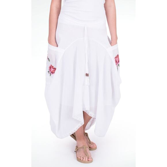 White by Nature Women 100% Cotton Asymmetric Embroidered Pocket Skirt Size S - Picture 2 of 9